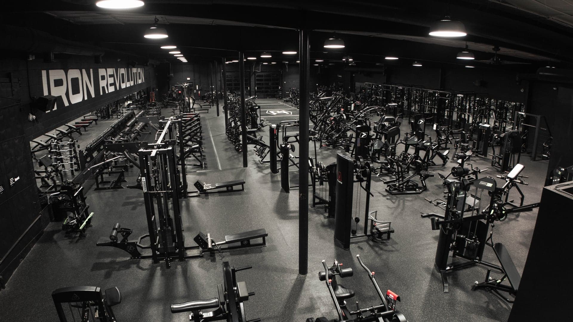 Rows of machines on the Iron Revolution training floor